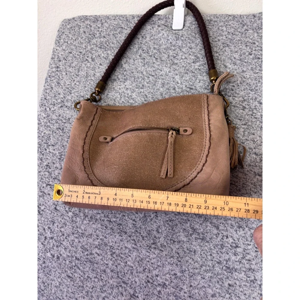 The Sak Shoulder Bag Womens Small tan Leather Boho Braided Strap Purse